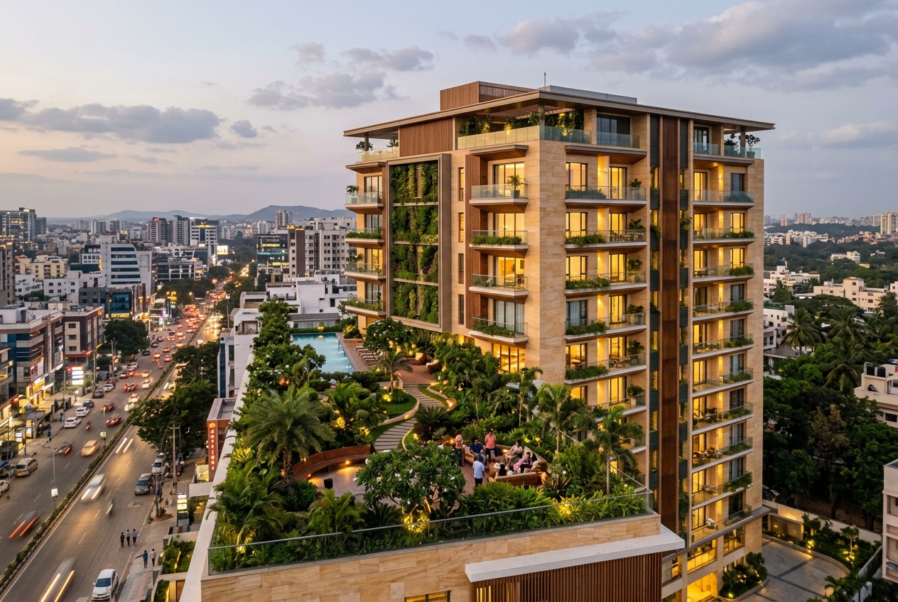 HP Constructions luxury apartment building exterior in Bengaluru