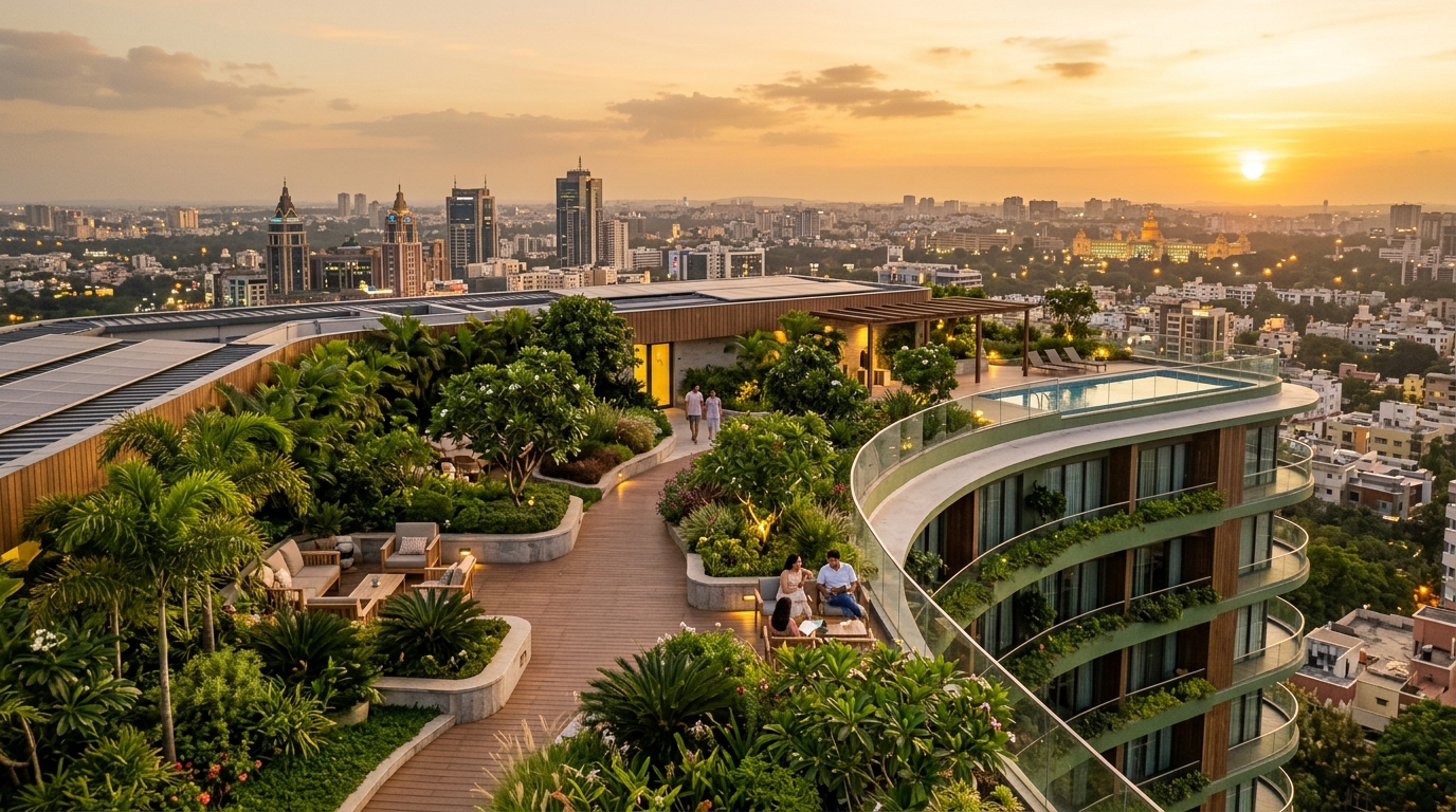 Rooftop garden on an HP Constructions building in Bengaluru